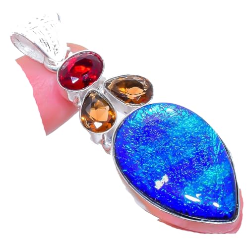 VACHEE Triplet-Opal, Rauchtopas, roter Granatquarz, handgefertigter Anhänger mit mehreren Steinen, 5 cm, für Mädchen und Frauen, 925 Sterling-Silber-plattierter Schmuck 3335 von VACHEE