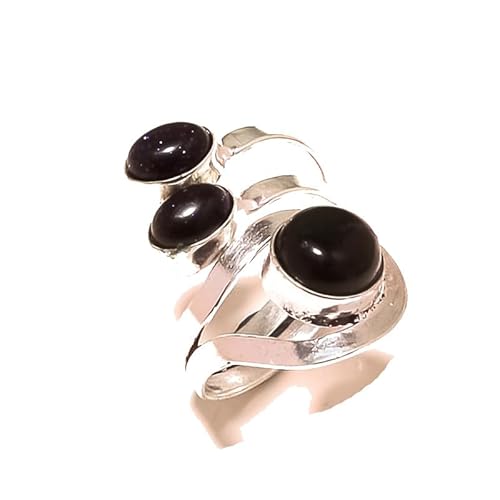 VACHEE Verstellbarer Ring aus schwarzem Onyx, Größe 5 US, handgefertigt für Mädchen und Frauen, 925er Sterlingsilber plattierter Schmuck 2119 von VACHEE