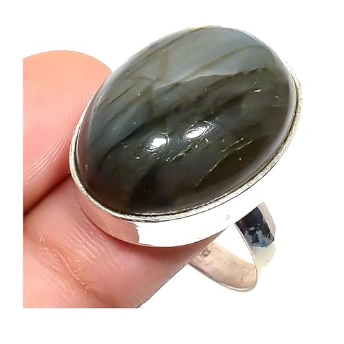 VACHEE Verstellbarer Ring mit schwarzem Labradorit, Größe 7 US, für Mädchen und Frauen, Schmuck aus 925er Sterlingsilber 1557 von VACHEE