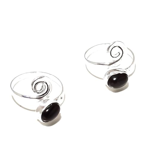 VACHEE Verstellbarer Zehenring aus schwarzem Onyx, handgefertigt für Mädchen und Frauen, 925er Sterlingsilber plattierter Schmuck 2382 von VACHEE