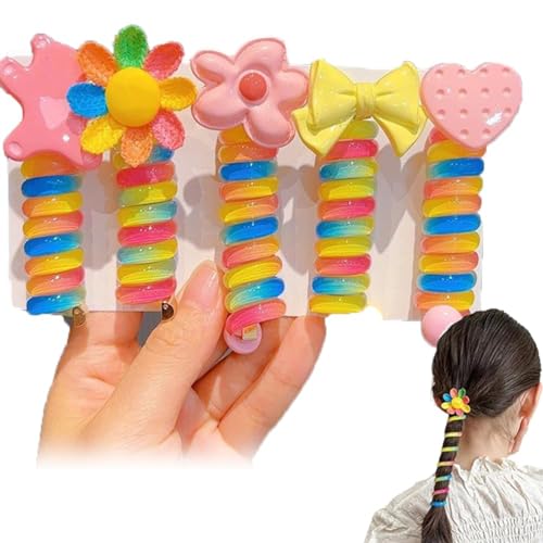 Colorful Telephone Wire Hair Bands for Kids, Bowknot Braided Telephone Wire Hair Bands, Ponytail Braids Fixed Hair Rope. (5PCS-A) von VACSAX