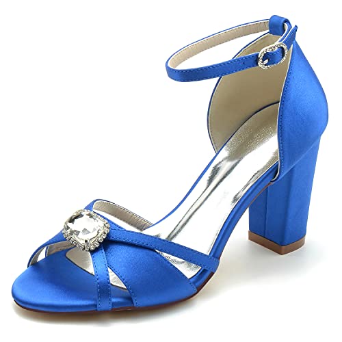 Sandalen Damen mit Absatz Bequem Peep Zehen Sandaletten Sommerschuhe Klassische Blockabsatz Schuhe,Blau,37 EU von VACSAX