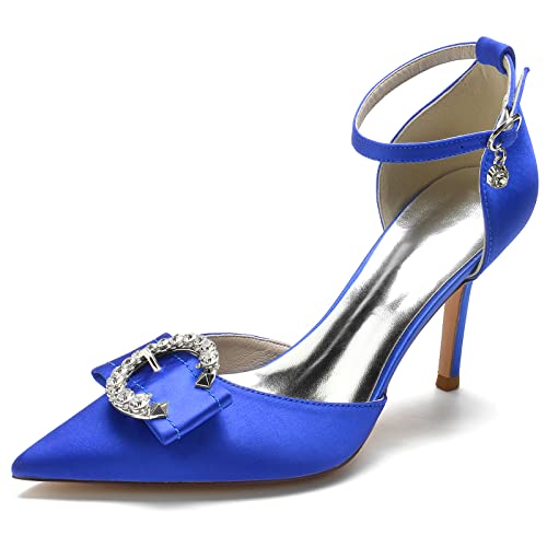 VACSAX Hochzeitsschuhe Damen Knöchelriemen 8.5CM Stöckel Absatz Partei Abendschuhe mit Strass Schnalle,Blau,37 EU von VACSAX