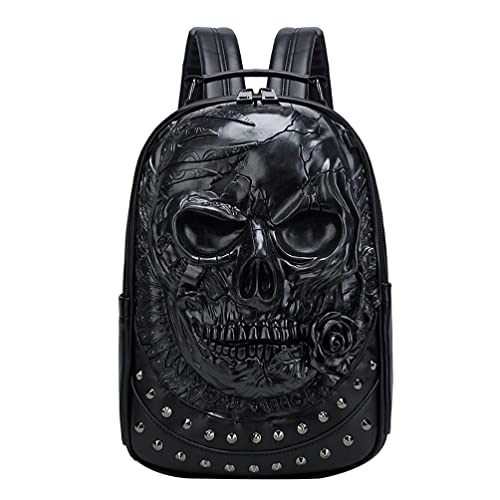 VALICLUD Schwarzes Dekor 3D- -Rucksack Für Herren Gothic-Rucksack Pu-Leder Horror-Rucksack Niete Realistisches Skelett Geprägter Rucksack Für Herren Wasserdichter Rucksack von VALICLUD