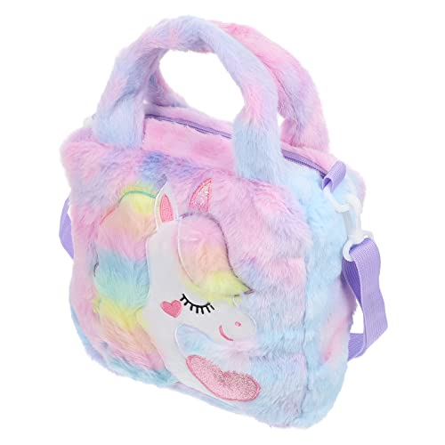 VALICLUD Einhorn Umhängetasche Einhorn Handtasche Flauschiger Rucksack Schultertasche Schultüten Umhängetasche Zum Umhängen Tragetaschen-organizer Plüsch Violett Geldbörse Niedlich Mädchen von VALICLUD