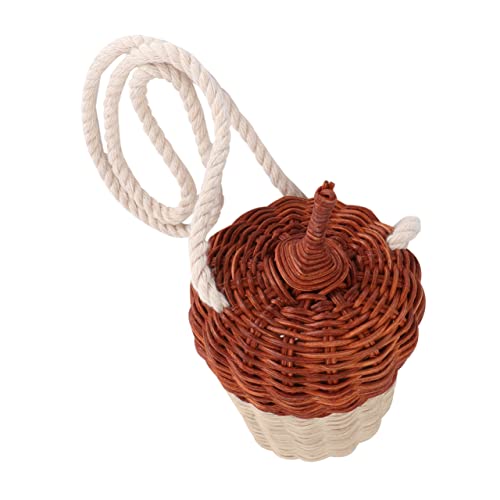 VALICLUD Tasche Aus Rattan Handtasche Aus Rattan Korbförmige Tasche Aus Rattan Kinder Umhängetasche Aufbewahrungstasche Tragbare Kindertasche Mini Rattan Tasche von VALICLUD