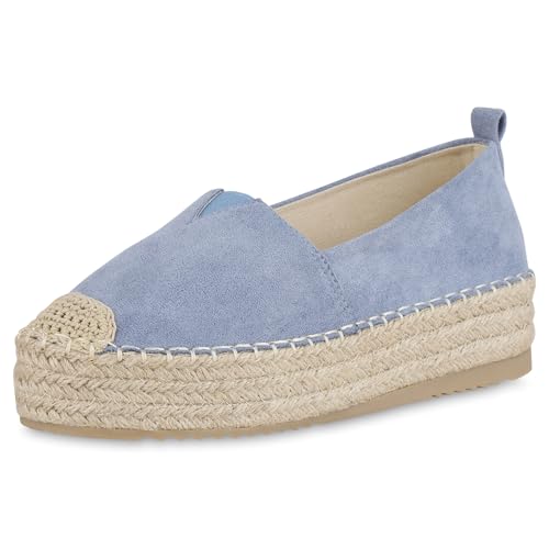 VAN HILL Damen Espadrilles Plateau Bast Trendy Schuhe 215562 Hellblau 37 von VAN HILL