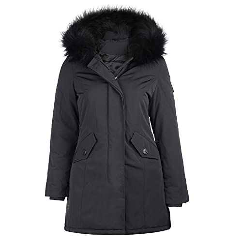 VAN HILL Damen Gefütterte Winterjacken Taillierte Kunstfell Kapuze Freizeitjacke Seitentaschen Jacke Innentaschen Damenjacke 200968 Grau 36 S von VAN HILL