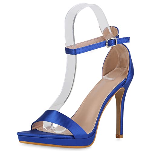 VAN HILL Damen High Heels Stiletto Satinoptik Elegant Schuhe 840414 212663 Blau 37 von VAN HILL