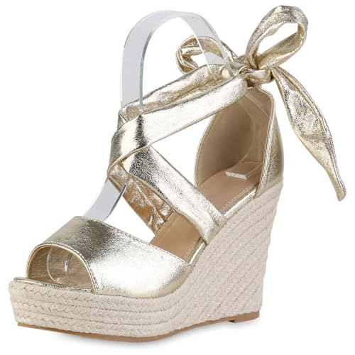 VAN HILL Damen Keilsandaletten Keilabsatz Bast Trendy Schuhe 216973 Gold 40 VAN HILL Damen Keilsandaletten Keilabsatz Bast Trendy Schuhe 216973 Gold 40 von VAN HILL