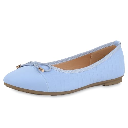 VAN HILL Damen Klassische Ballerinas Flach Kroko Klassisch Schuhe 215565 Hellblau Kroko 39 von VAN HILL