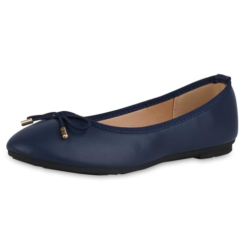 VAN HILL Damen Klassische Ballerinas Flach Schleifen Klassisch Schuhe 215574 Dunkelblau 38 von VAN HILL