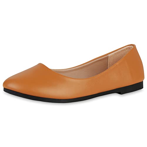 VAN HILL Damen Klassische Ballerinas Übergrößen Flache Kunstleder Schuhe Bequeme Basic Slippers Sommer Freizeitschuhe 203318 Hellbraun Klassisch 38 von VAN HILL