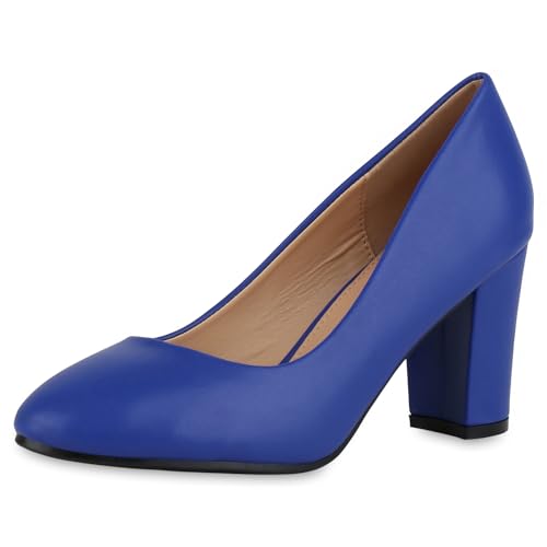 VAN HILL Damen Klassische Pumps Blockabsatz Basic Klassisch Schuhe 215273 Blau 40 von VAN HILL