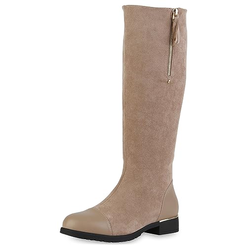 VAN HILL Damen Klassische Stiefel Blockabsatz Lack Trendy Schuhe 840545 213100 Khaki 36 von VAN HILL