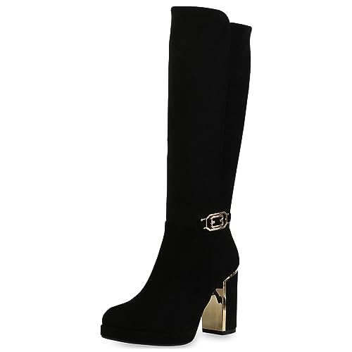 VAN HILL Damen Klassische Stiefel Blockabsatz Plateau Vorne Trendy Schuhe 840613 213375 Schwarz Velours 36 VAN HILL Damen Klassische Stiefel Blockabsatz Plateau Vorne Trendy Schuhe 840613 213375 Schwarz Velours 36 von VAN HILL
