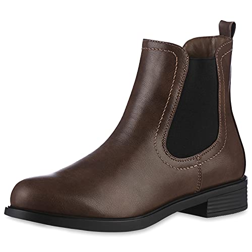 VAN HILL Damen Leicht Gefütterte Chelsea Boots Stiefeletten Blockabsatz Schuhe Klassische Profilsohle Freizeit Booties 201547 Khaki 36 von VAN HILL