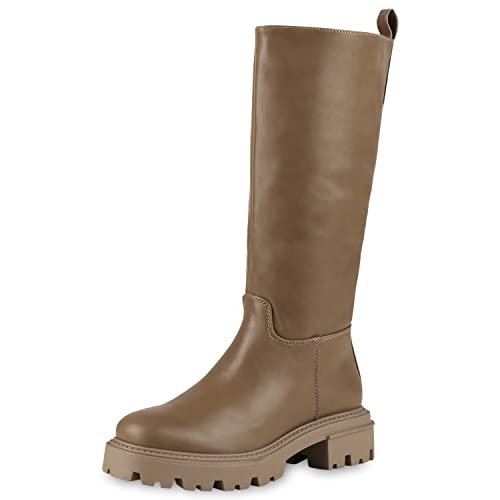 VAN HILL Damen Leicht Gefütterte Plateaustiefel Stiefel Blockabsatz Schuhe Profilsohle Plateauschuhe Plateau Vorne Boots 202202 Khaki Grün 38 von VAN HILL