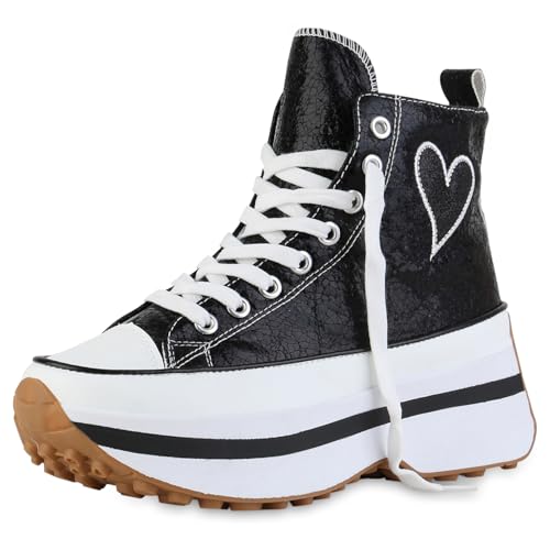 VAN HILL Damen Plateau Sneaker Blockabsatz Glitzer Trendy Schuhe 216848 Schwarz 37 VAN HILL Damen Plateau Sneaker Blockabsatz Glitzer Trendy Schuhe 216848 Schwarz 37 von VAN HILL