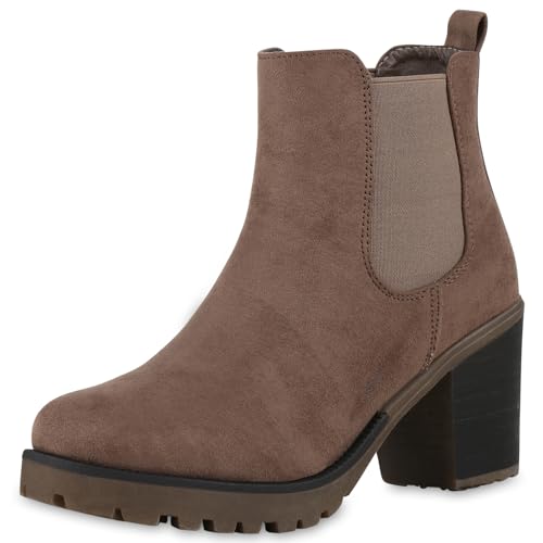 VAN HILL Damen Schnürstiefeletten Leicht Gefütterte Plateau Stiefeletten Zierperlen Schuhe Schnallen Boots Nieten Schnürboots 611527 Schlamm 38 von VAN HILL