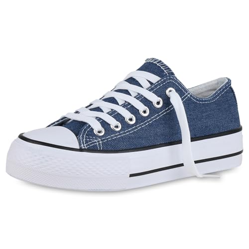 VAN HILL Damen Sneaker Low Plateau Basic Bequem Schuhe 215585 Dunkelblau Denim Basic 41 von VAN HILL