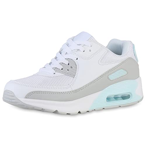 VAN HILL Damen Sportschuhe Laufschuhe Sportliche Freizeit Schuhe Profilsohle Schnürer Freizeit Turnschuhe Schnürschuhe 211646 Weiss Hellblau Grau 38 von VAN HILL