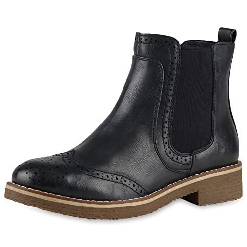 VAN HILL Damen Stiefeletten Chelsea Boots Leicht Gefütterte Freizeitschuhe 145836 Blau 40 von VAN HILL