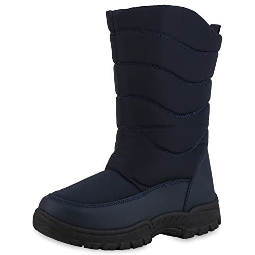 VAN HILL Damen Warm Gefütterte Winter Boots Stiefeletten Schuhe Gesteppte Profilsohle Blockabsatz Stiefel Bequeme Booties 210907 Dunkelblau 39 von VAN HILL