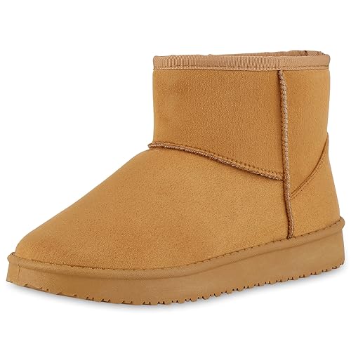 VAN HILL Damen Winter Boots Blockabsatz Profilsohle Bequem Schuhe 213475 Hellbraun 39 von VAN HILL