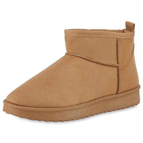 VAN HILL Damen Winter Boots Flach Profilsohle Bequem Schuhe 213480 Hellbraun 36 von VAN HILL