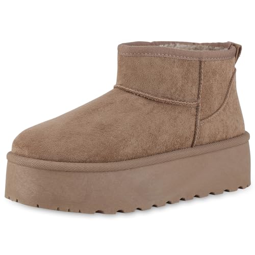 VAN HILL Damen Winter Boots Keilabsatz Plateau Vorne Bequem Schuhe 213874 Khaki Plateau 36 von VAN HILL