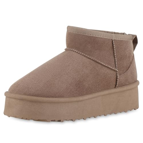 VAN HILL Damen Winter Boots Plateau Profilsohle Bequem Schuhe 213909 Khaki 37 von VAN HILL