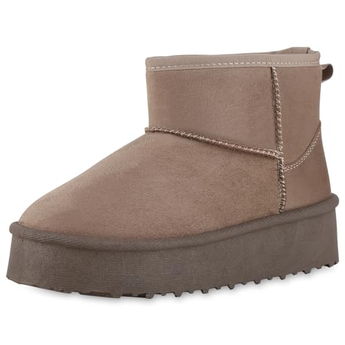 VAN HILL Damen Winter Boots Plateau Profilsohle Bequem Schuhe 213935 Khaki Robust 37 von VAN HILL