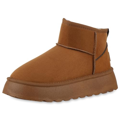 VAN HILL Damen Winter Boots Plateau Profilsohle Bequem Schuhe 213975 Hellbraun Robust 38 von VAN HILL