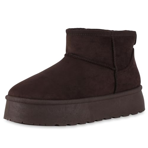 VAN HILL Damen Winter Boots Plateau Profilsohle Bequem Schuhe 214160 Braun 37 von VAN HILL