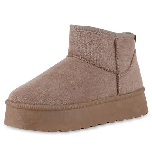 VAN HILL Damen Winter Boots Plateau Profilsohle Bequem Schuhe 214171 Taupe 37 von VAN HILL