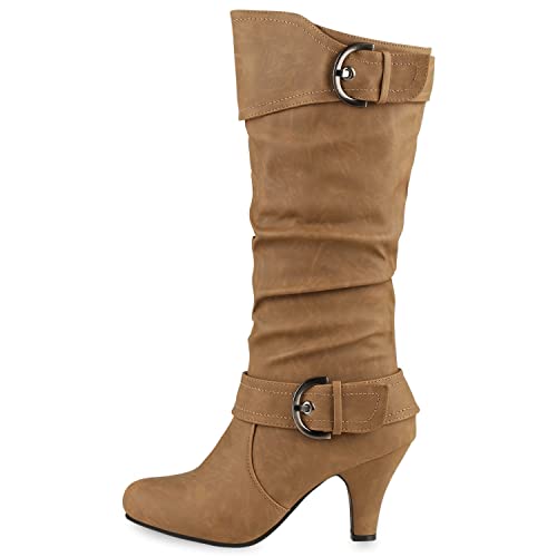 VAN HILL Elegante Damen Stiefel Warm Gefütterte Winter Boots Schuhe 610621 Khaki 36 von VAN HILL