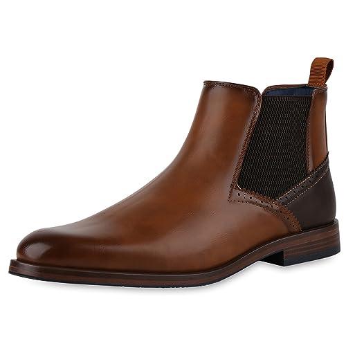 VAN HILL Herren Chelsea Boots Blockabsatz Holzoptikabsatz Klassisch Schuhe 840532 213071 Tan 45 von VAN HILL