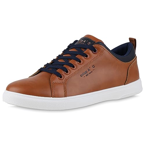 VAN HILL Herren Sneaker Low Flach Basic Bequem Schuhe 840513 213027 Hellbraun 45 von VAN HILL