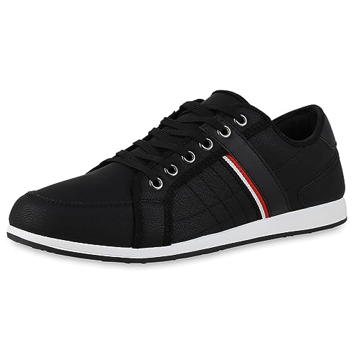 VAN HILL Herren Sneaker Low Flach Basic Bequem Schuhe 840515 213033 Schwarz Weiss 44 von VAN HILL