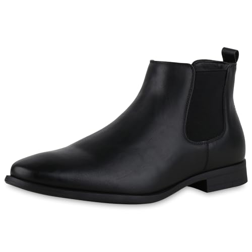 VAN HILL Warm Gefütterte Herren Chelsea Boots Leder-Optik Schuhe 110203 Schwarz 44 von VAN HILL