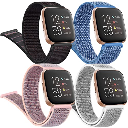 4 Stück Nylonbänder für Fitbit Versa 2 / Fitbit Versa/Versa Lite/Versa SE für Damen und Herren, weiche, atmungsaktive Sport-Ersatzarmbänder für Fitbit Versa 2 (4 Stück) von Vancle