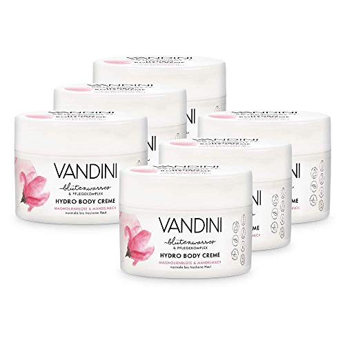 VANDINI Hydro Body Creme Damen mit Magnolienblüte & Mandelmilch - Body Creme & Gesichtscreme für normale bis trockene Haut - vegane Body Creme für Frauen im 6er Pack (6x 200 ml) von VANDINI