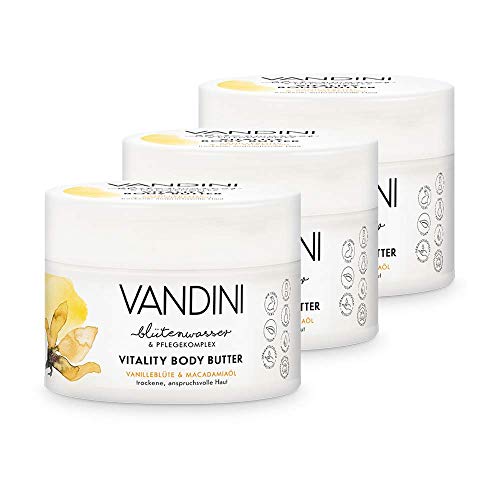 VANDINI Vitality Body Butter Damen mit Vanilleblüte & Macadamiaöl - Body Butter als Körpercreme & Gesichtscreme für trockene, anspruchsvolle Haut - vegane Body Butter für Frauen (3x 200 ml) von VANDINI