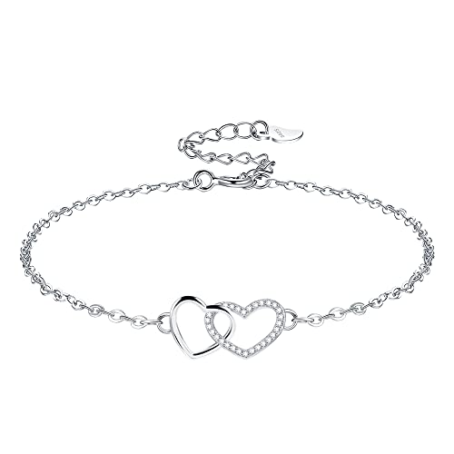 VANSZA Damen Liebe Herz Armband 925 Sterling Silber Freundschaft Zirkonia Armbänder Personalisierter Schmuck Geschenk Einstellbar für Frauen(silber) von VANSZA