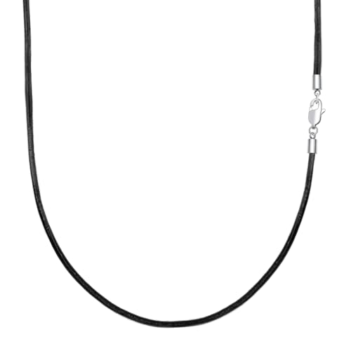 VANSZA Lederkette Echtes Leder Halskette Edelstahl Verschluss 1.5/2/3mm breit Damen Herren Kette für Anhänger charm 45-55cm wählbar DIY Lederschnur (50cm, Schwarz-2mm) von VANSZA