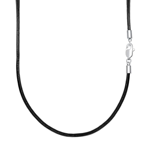 VANSZA Lederkette Echtes Leder Halskette Edelstahl Verschluss 1.5/2/3mm breit Damen Herren Kette für Anhänger charm 45-55cm wählbar DIY Lederschnur (50cm, Schwarz-3mm) von VANSZA