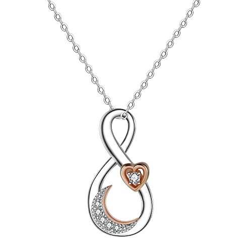 VANSZA Unendlichkeits-Halskette Damen 925 Sterling Silber Zirkonia Unendlichkeitszeichen Halsketten Liebesschmuck für Frauen Mädchen Ehefrau Geschenk (Silber und Roségold) von VANSZA