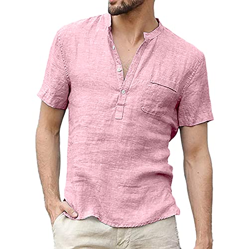 Herren Hemd Kurzarm Leinenhemd Herren Sommer Baumwolle Freizeithemd Hemdshirt Hemd Herren Shirt von VANVENE