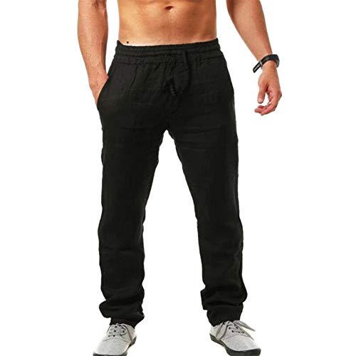 VANVENE Herren-Leinenhose, lockere Passform, leicht, elastischer Taillenbund, Kordelzug, Yoga, Strand Gr. 41-44.5, Schwarz VANVENE Herren-Leinenhose, lockere Passform, leicht, elastischer Taillenbund, Kordelzug, Yoga, Strand Gr. 41-44.5, Schwarz von VANVENE